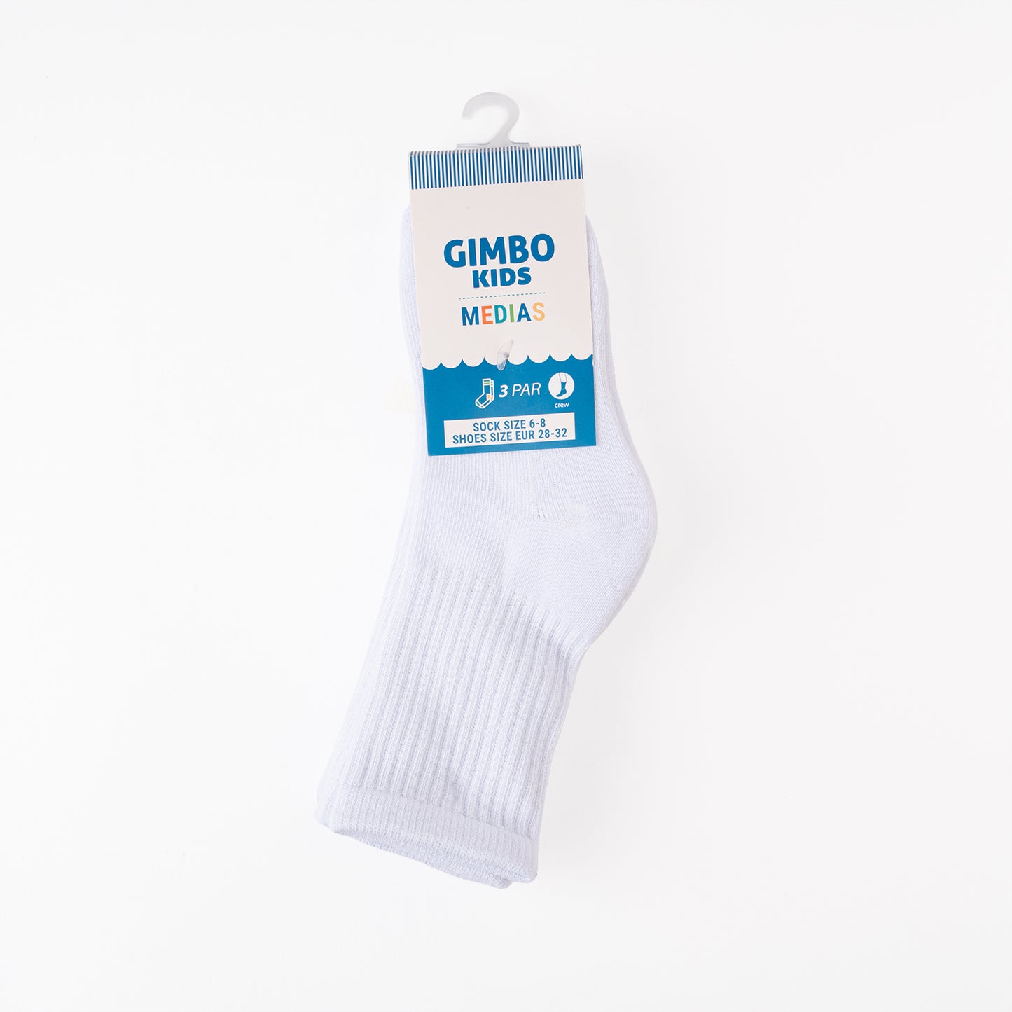 Medias Crew Blancas GimboKids – Pack de 3 Pares