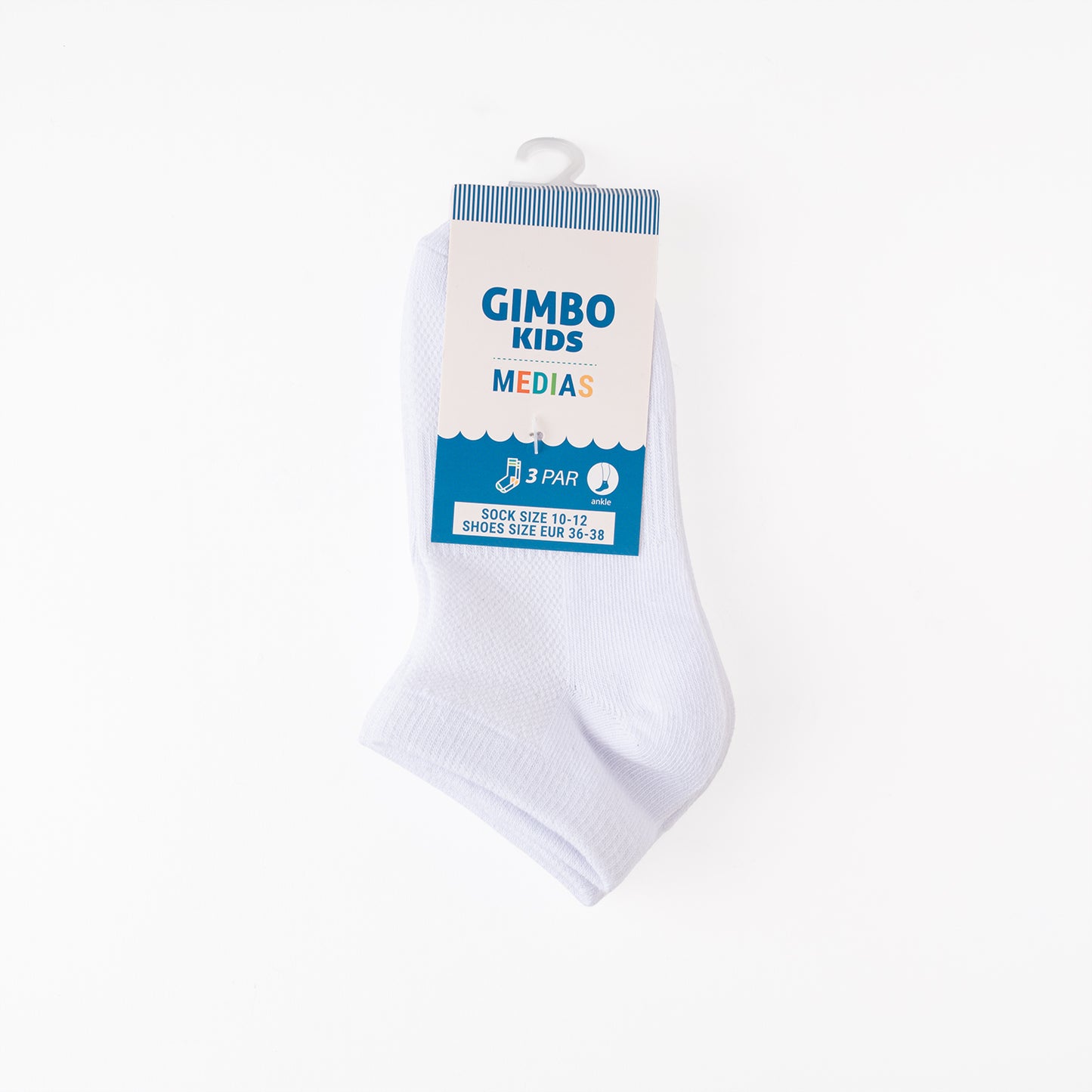 Medias Tobilleras Blancas GimboKids – Pack de 3 Pares