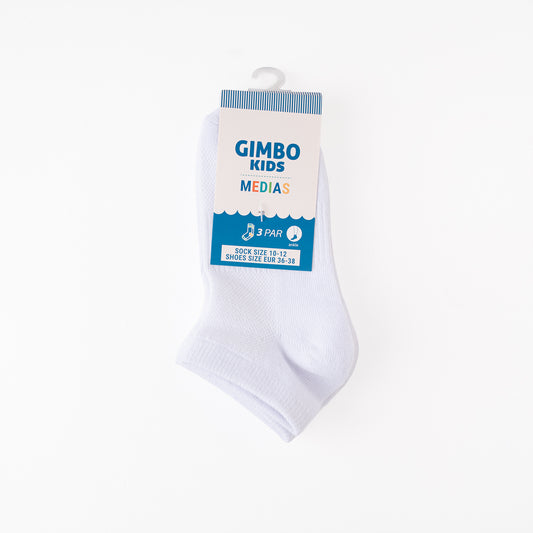 Medias Tobilleras Blancas GimboKids – Pack de 3 Pares